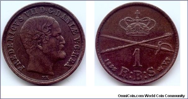 Denmark, 1 rigsbankskilling 1853.
King Frederik VII.