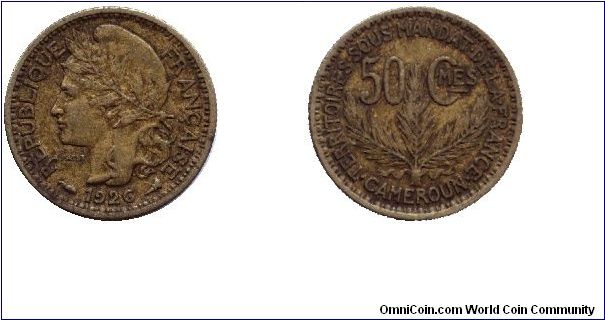Cameroon, 50 centimes, 1926, Al-B.                                                                                                                                                                                                                                                                                                                                                                                                                                                                                  