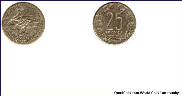 Central African Republic, 25 francs, 1975, Al-B, Antilops.                                                                                                                                                                                                                                                                                                                                                                                                                                                          