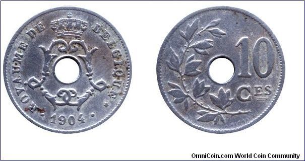 Belgium, 10 centimes, 1904, Cu-Ni, Originally holed, Belgique.                                                                                                                                                                                                                                                                                                                                                                                                                                                      