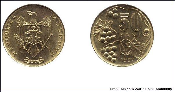 Moldova, 50 bani, 1997, grape on it.                                                                                                                                                                                                                                                                                                                                                                                                                                                                                