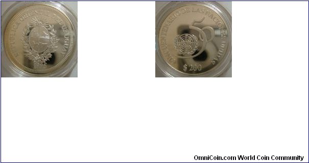 200 Pesos Silver Proof - commemorates UN's 50 Years