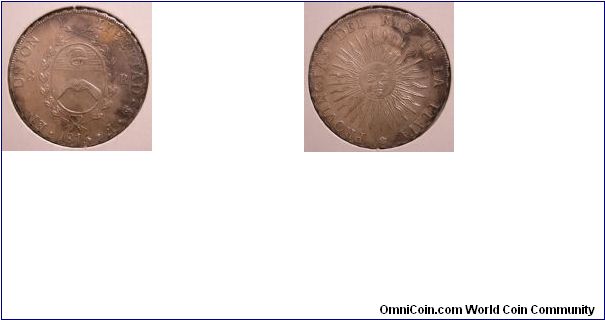8 Reales Silver Crown struck at the Potosi mint for Provincias del Rio de la Plata