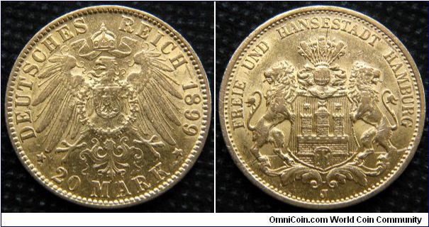 Hamburg, 20 mark, 1899, Gold
