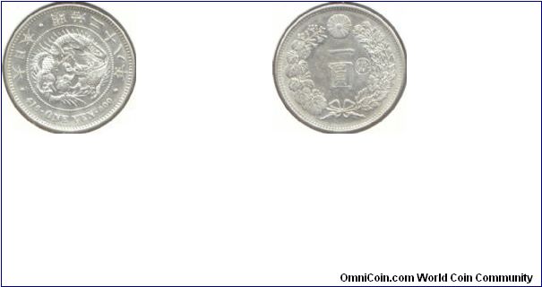 1 Yen Meiji 28 - Gin countermark