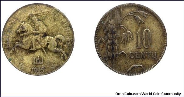 Lithuania, 10 centu, 1925, Al-B, Wheat.                                                                                                                                                                                                                                                                                                                                                                                                                                                                             