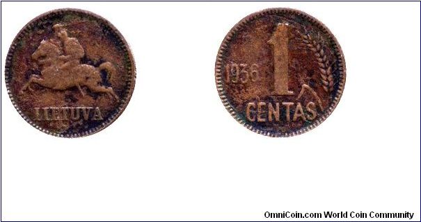 Lithuania, 1 centas, 1936, Bronze.                                                                                                                                                                                                                                                                                                                                                                                                                                                                                  