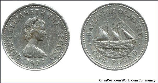 Jersey, 1 pound, 1997, Resolute 1877.                                                                                                                                                                                                                                                                                                                                                                                                                                                                               