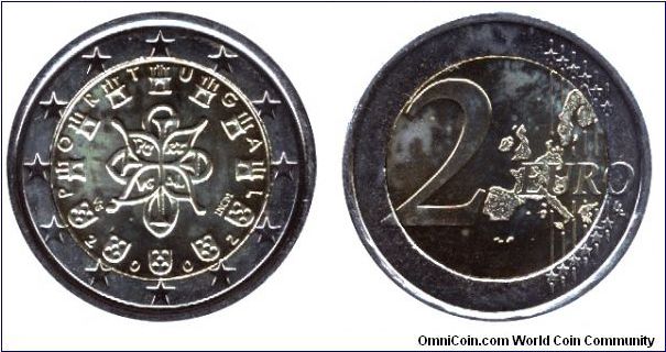 Portugal, 2 euros, 2002, Cu-Ni-Ni-Brass, bimetallic.                                                                                                                                                                                                                                                                                                                                                                                                                                                                