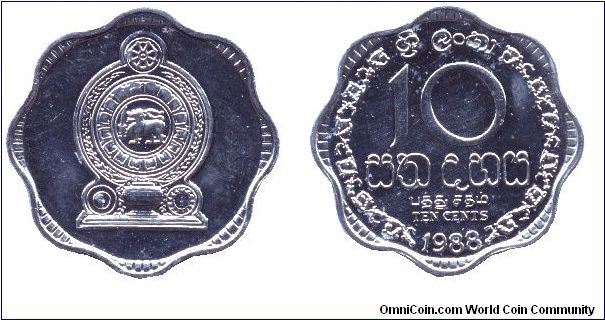 Sri Lanka, 10 cents, 1988, Al.                                                                                                                                                                                                                                                                                                                                                                                                                                                                                      