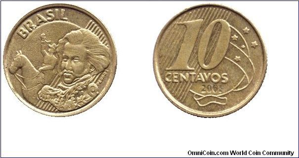 Brazil, 10 centavos, 2001, Pedro.                                                                                                                                                                                                                                                                                                                                                                                                                                                                                   