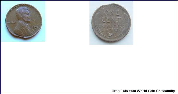 1945 S 1 Cent Coin
Fine condition Double error.
Clip Error and major Lamination error on Rev