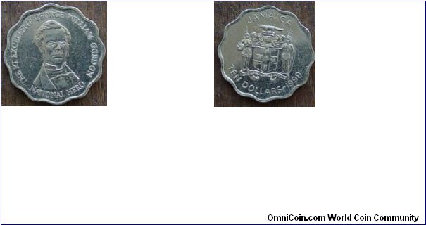 1999 10 Dollar Coin Jamaica VF