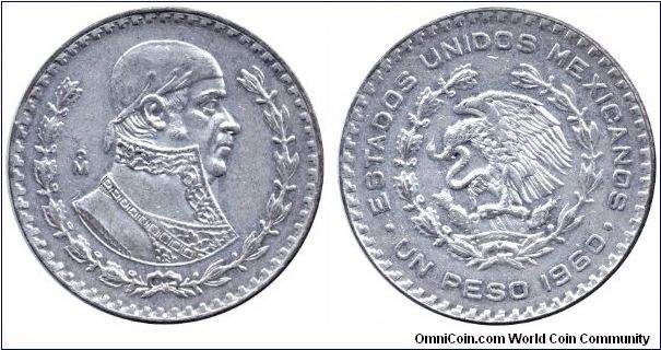 Mexico, 1 peso, 1960, Ag, Jose Morelos y Pavon, 0.0514 oz.                                                                                                                                                                                                                                                                                                                                                                                                                                                          