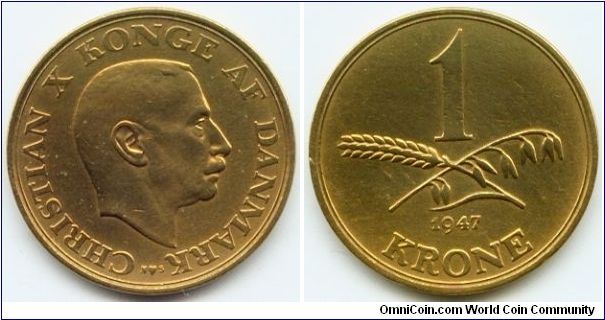 Denmark, 1 krone 1947.
King Christian X.