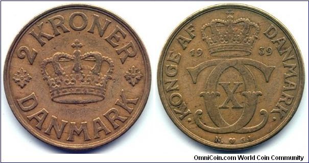 Denmark, 2 kroner 1939.