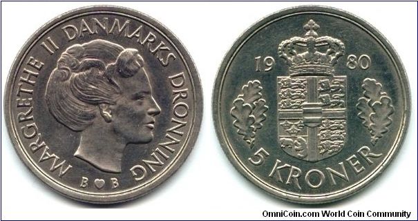 Denmark, 5 kroner 1980.
Queen Margrethe II.