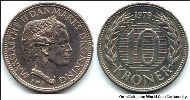 Denmark, 10 kroner 1979.
Queen Margrethe II.