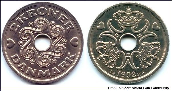 Denmark, 2 kroner 1992.