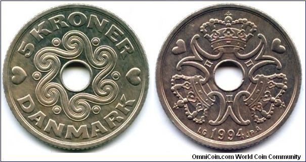 Denmark, 5 kroner 1994.