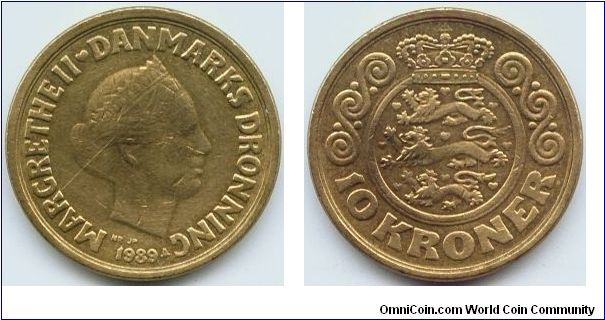Denmark, 10 kroner 1989.
Queen Margrethe II.