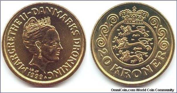 Denmark, 20 kroner 1999. Queen Margrethe II.
