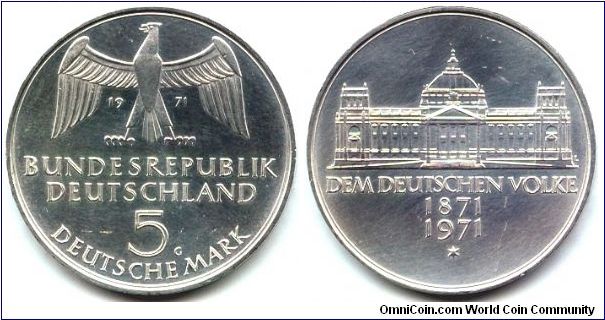 Germany, 5 mark 1971. 
German Unification.