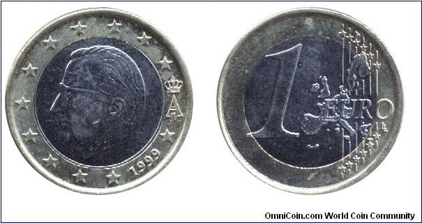 Belgium, 1 euro, 1999, Ni-Brass-Cu-Ni, 23.25mm, 7.50g, King Albert II                                                                                                                                                                                                                                                                                                                                                                                                                                               
