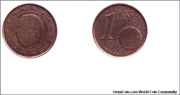 Belgium, 1 euro cent, 1999, Cu-St, 16.25mm, 2.30g, King Albert II.                                                                                                                                                                                                                                                                                                                                                                                                                                                  