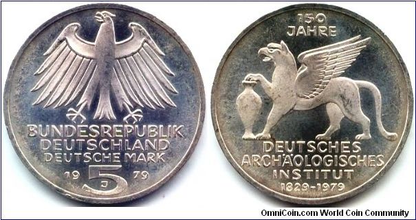 Germany, 5 mark 1979. 
150th Anniversary - German Archeological Institute.