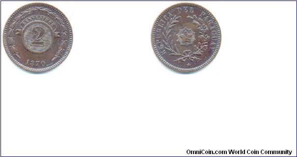 Paraguay, 2 Centesimos, 1870