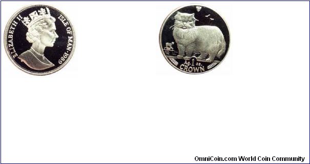 1989 Isle of Man 1oz Proof Silver Persian Cat.  pandausa.com