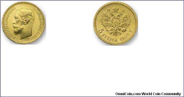 Russia, 5 Roubles, 1902, Gold