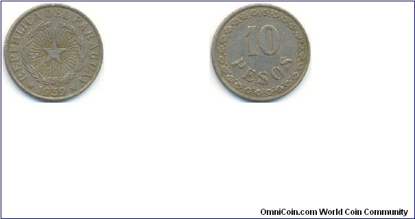 Paraguay, 10 Pesos, 1939