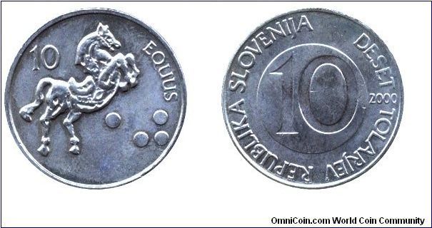 Slovenia, 10 tolars, 2000, Cu-Ni, 24mm, 5.75g, Lipica horse, EQUUS.                                                                                                                                                                                                                                                                                                                                                                                                                                                 
