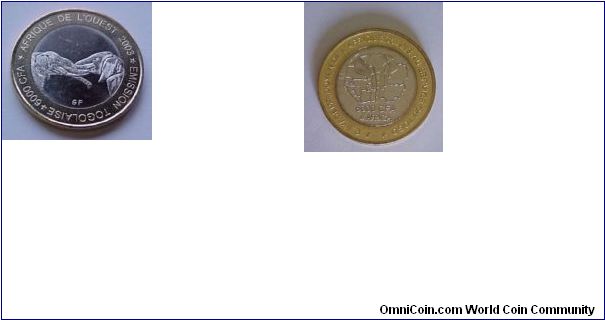 This is a VERY RARE Commemorative Bimetal Coin ! 6.000 CFA 2003 Mintage ONLY 1.200 pieces