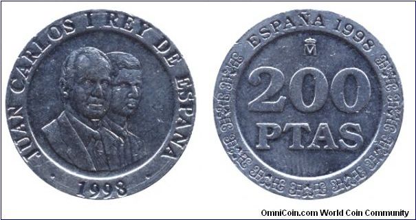 Spain, 200 pesetas, 1998, Juan Carlos I Rey de Espana.                                                                                                                                                                                                                                                                                                                                                                                                                                                              