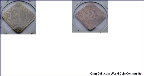 Obverse & Revers are of DIFFERENT COLORS !!! This is a type of BIMETAL COIN . Mintage less than 314.000 pieces. It is a RARE coin from the City of GHENT during the 1st World War ! Krause 2 Francs 1915 KM Tn4