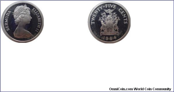 EXTREMELY RARE Silver 25 cents 1984 from Bermuda : only 1750 coins issued !!  We have the rest of this 11 pieces set !