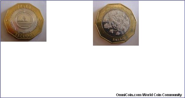 BIMETAL 100 Escudos 1994 Flower YELLOW Color ... a very beautiful coin !!