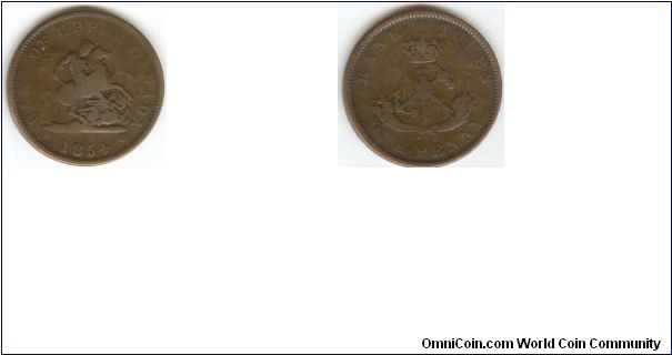 1854 Bank of Upper Canada One Penny Bank Token.