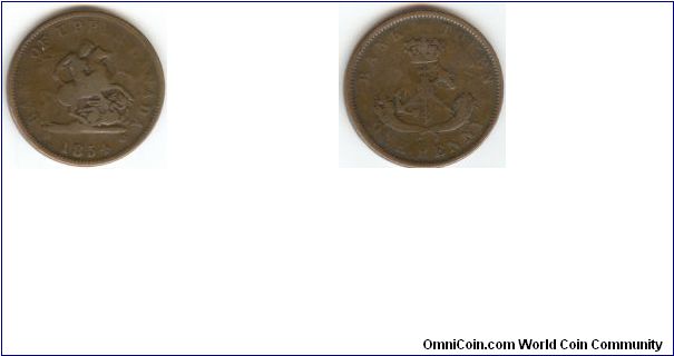1854 Bank of Upper Canada One Penny Bank Token.