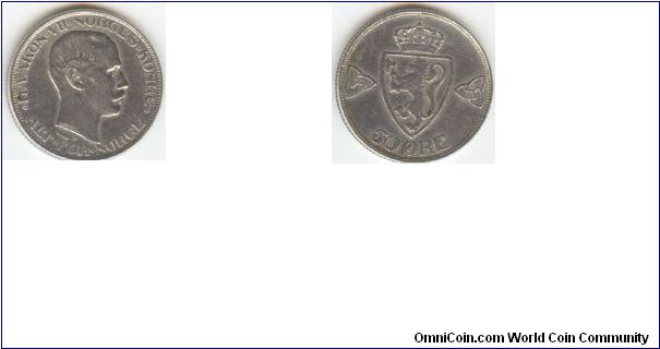 1918 Norway 50 Ore (Silver)