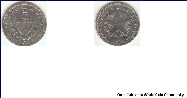 1916 Cuba (20)Veinte Centavos (Silver)