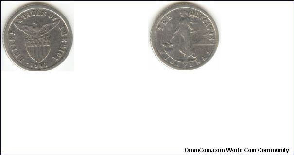 1907 Philippines Ten Centavos (Silver)