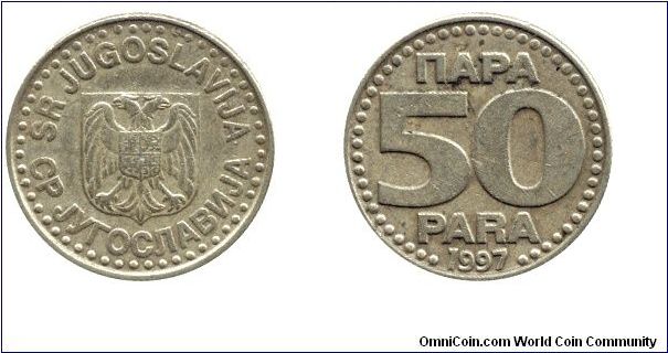 SR Yugoslavia, 50 para, 1997.                                                                                                                                                                                                                                                                                                                                                                                                                                                                                       