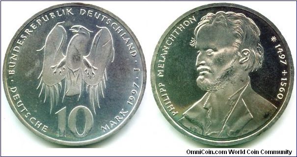 Germany, 10 mark 1997. 
500th Anniversary - Birth of Philipp Melanchthon.