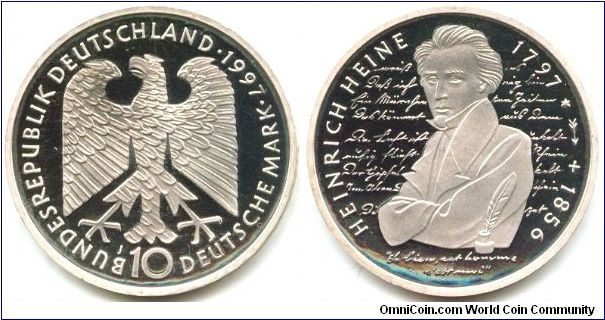 Germany, 10 mark 1997. 
200th Anniversary - Birth of Heinrich Heine.