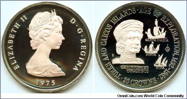 Turks & Caicos Isl., 20 crowns 1975.
Age of Exploration. Christopher Columbus.
Mintage 2769 only.