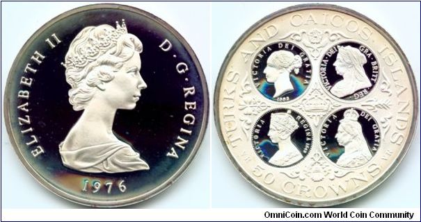 Turks & Caicos Isl., 50 crowns 1976.
Age of Victoria.
Mintage 2908 only.